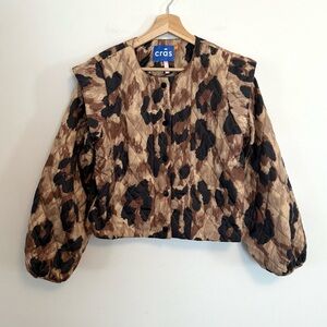 Cras Women Quiniecras Puffer Jacket Big Leo Brown Leopard Puff Sleeve Size 6/36